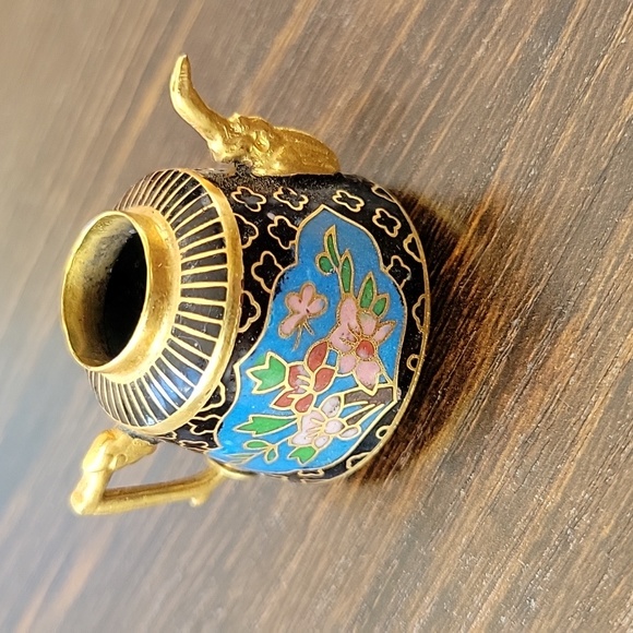 Cloisonné Miniature Chinese Teapot Set Brass Enamel Inlay 5 Pieces - Picture 5 of 6